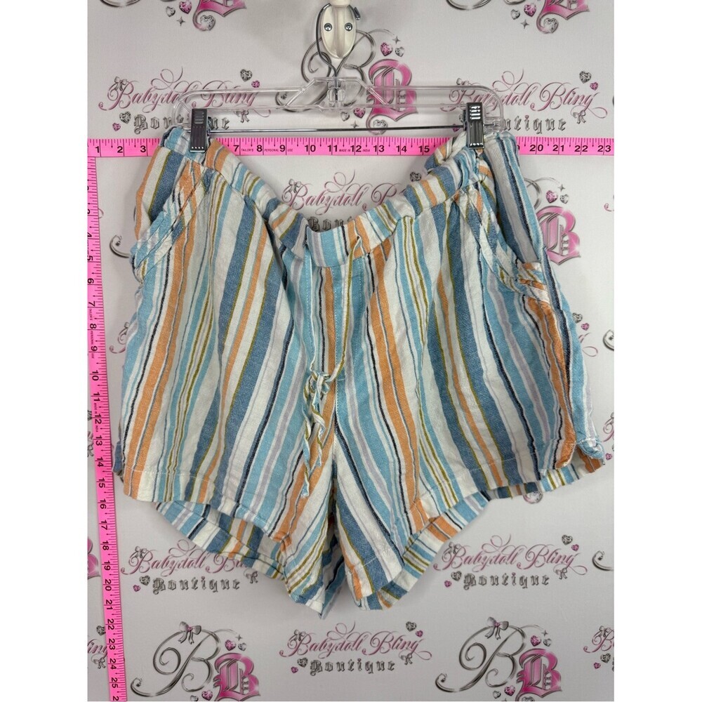 Briggs New York linen shorts Striped High Waist Shorts in Blue, Orange & White